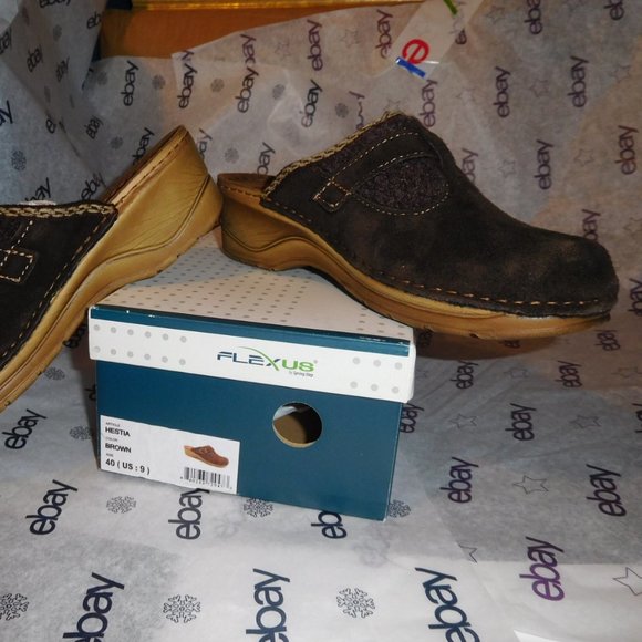 SALE! - NEW 9M FLEXUS BY SPRING STEP BROWN SUEDE HESTIA CLOG NEW IN BOX - Picture 6 of 8